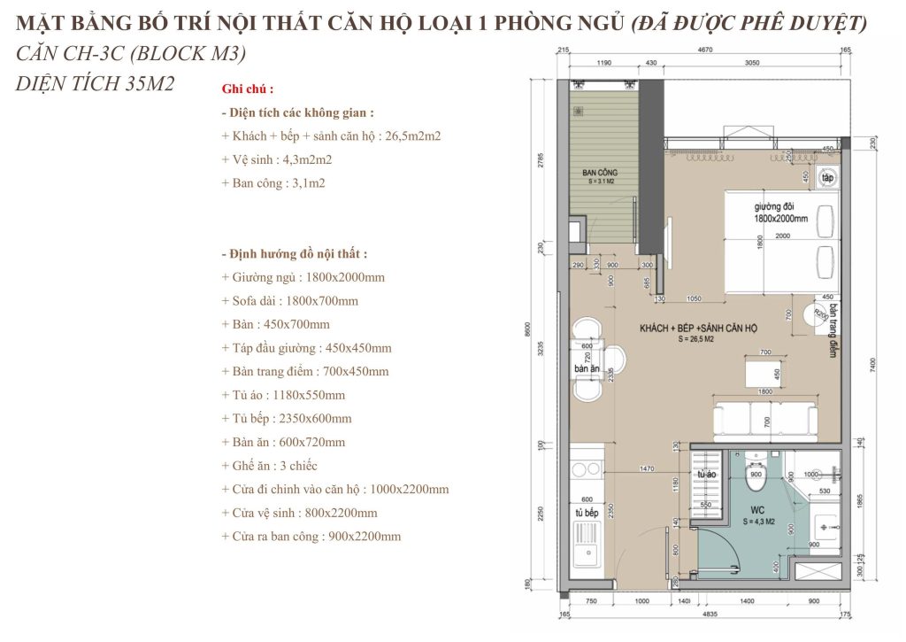 Mặt bằng căn 1PN Newtown Diamond